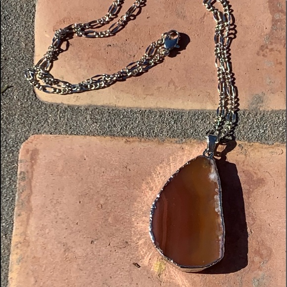 Sliced Agate Silver Plated Pendant Necklace - Picture 2 of 11